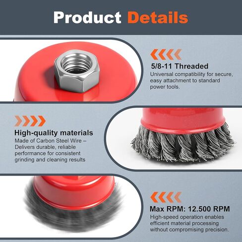 12 حزمة عجلة سلكية لمطحنة الزوايا، عجلات مجعدة خشنة معقودة، فرشاة أكواب من أسلاك الفولاذ الكربوني لمطحنة زاوية 4-1/2 بوصة مع عمود ملولب 5/8-11UNC لإزالة الصدأ شديد التحمل، وتلميع in Kuwait