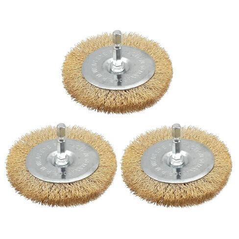 3PC Brass Coated Wire Wheel Brush Kit for Drill, Crimped Cup Brush with 1/4-Inch Shank,0.13mm Coated Brass Wire Brushes, for Fast Removal of Rust, Paint and Scale from Metal and Wood in Kuwait