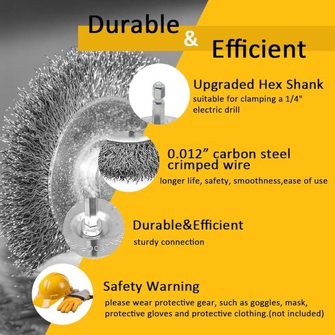 3PC Brass Coated Wire Wheel Brush Kit for Drill, Crimped Cup Brush with 1/4-Inch Shank,0.13mm Coated Brass Wire Brushes, for Fast Removal of Rust, Paint and Scale from Metal and Wood in Kuwait