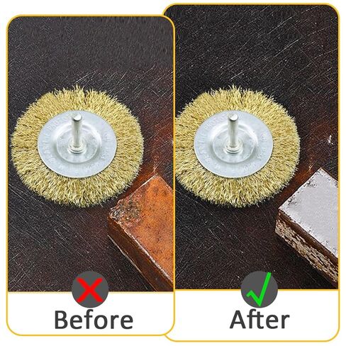 3PC Brass Coated Wire Wheel Brush Kit for Drill, Crimped Cup Brush with 1/4-Inch Shank,0.13mm Coated Brass Wire Brushes, for Fast Removal of Rust, Paint and Scale from Metal and Wood in Kuwait