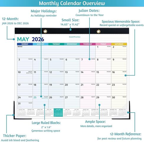 Desk Calendar 2025-2026 – JUN 2025 – DEC 2026, 19 Monthly Calendar, Large Desk Calendar 2025, 14.6’’ x 11.5’’, 2025-2026 Desk/Wall Calendar with To-do Lists, Desk Pad, Ruled Blocks, Corner Protectors in Saudi Arabia