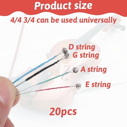 20 Pcs Violin Strings Full Set Violin Strings Universal String for 4/4 3/4 Size Stainless Core with Ball End in Saudi Arabia