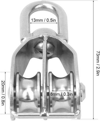 2PCS Lifting Sheave 304 Stainless Steel Fixed Pulley M20 Double Wheel Heavy Duty 75KG Load Capacity for Hanging Heavy Objects in Saudi Arabia