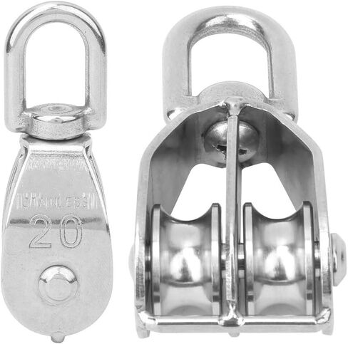 2PCS Lifting Sheave 304 Stainless Steel Fixed Pulley M20 Double Wheel Heavy Duty 75KG Load Capacity for Hanging Heavy Objects in Saudi Arabia