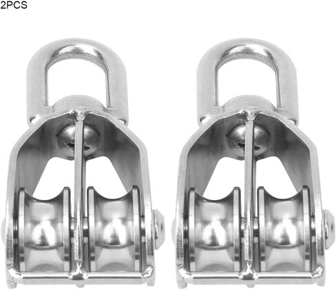 2PCS Lifting Sheave 304 Stainless Steel Fixed Pulley M20 Double Wheel Heavy Duty 75KG Load Capacity for Hanging Heavy Objects in Saudi Arabia