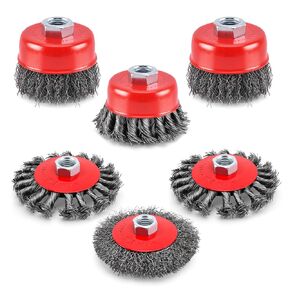 Wire Wheel for Angle Grinder 6 Pack, 4-1/2" Knotted & Crimped Steel Wire Wheel & Cup Brush Set, Wire Brush for Grinder 5/8-11 Arbor, Heavy Duty Rust Removal, Paint Removal, Metal Cleaning in Saudi Arabia