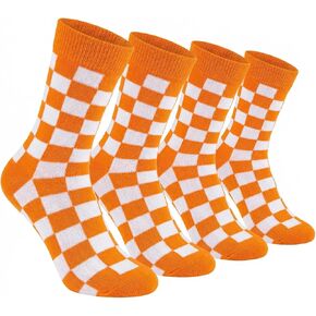 2 Pairs Checkerboard Orange and White Kids Socks, Cotton Spandex Youth Apparel for Tennessee Vols Fans & University Alumni, Size 9-12 in Kuwait