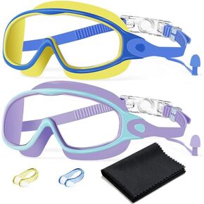 Swim Goggles 2 Pack Anti-Fog Anti-UV Wide View No Leakage Swimming Goggles for Kids 3-15 with Earplugs in Kuwait