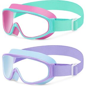 Vvinca Kids Swim Goggles with Comfort Fabric Strap 2 Pack, Wide View Anti-Fog/UV No Leak Swimming Goggles for Kids 3-14 in Kuwait