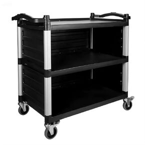NorthSky Select Dual-Handle Utility Service Cart, 3 Shelves, 440 lb. Capacity -Black Plastic Shelves, Lockable Swivel Casters - Suitable for Hospital, Lab, Hotel, Office Transport & Organizing in Kuwait