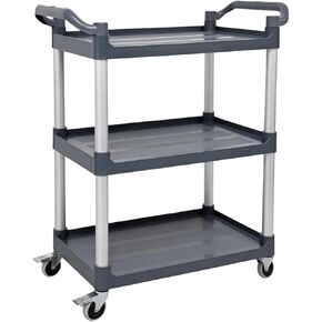 3 Tier Utility Cart on Wheels 660 lbs Load Capacity Heavy Duty Food Cart for Kitchen Warehouse Garage Restaurant, Rolling Trolley Utility Shelf with Casters for Storage and Transportation in Kuwait