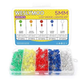 Weslymoo 360 Pcs 5mm Led Diode Lights，5 Colors Led Diode Assortment Kit for DIY Light Kit in Science Project and Christmas Lights Replacement (White/Red/Blue/Green/Yellow) in Kuwait