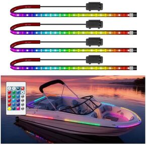 شريط أضواء القوارب البحرية الذي يعمل بالبطارية، ضوء عربة الجولف، 4 قطع 24 بوصة 9 فولت IP67 مقاوم للماء للقارب الداخلي أضواء مجاملة لقوارب الكاياك، لوح التجديف العائم، باس الصيد (متعدد الألوان) in Kuwait