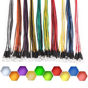 120 قطعة (6 ألوان × 20 قطعة) 5 مم صمامات LED ثنائية 12 فولت، مؤشرات LED مع أسلاك مطابقة للألوان 7.87 بوصة/20 سم، علبة بلاستيكية للإضاءة DIY، تجارب الدوائر، مشاريع الهوايات in Kuwait