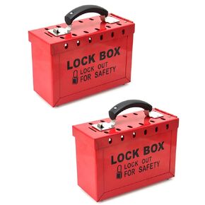 QWORK Red Portable Group Lock Box with 12 Padlock Capacity - Enhance Workplace Safety with Lockout Tagout Solution, 2 Pack, Red in Kuwait