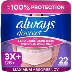 Always Discreet Reimagined Adult Diapers for Women, Maximum Absorbency Incontinence and Postpartum Underwear Size 3X+, Up to 100% Leak Free Bladder Leak Protection, 22 Count​ in Kuwait