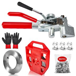 مجموعة ربط الربط مع أداة شد - 3/4 بوصة × 200 قدم 304 أشرطة ربط من الفولاذ المقاوم للصدأ مع علبة بلاستيكية و100 مشبك معدني، أداة ربط معدنية للتجميع والمنصات والأنابيب in Kuwait