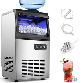 آلة صنع الثلج التجارية 110 رطل/24 ساعة، آلة صنع الثلج تحت الطاولة أو قائمة بذاتها مع صندوق تخزين 22 رطل، تنظيف ذاتي من الفولاذ المقاوم للصدأ للمنزل، البار، المطعم، المقهى in Kuwait