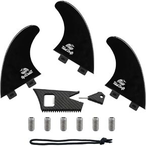 زعانف لوح ركوب الأمواج G5، مجموعة أدوات دفع من النايلون المقوى بالألياف الزجاجية بنسبة 35% متوافقة مع قواعد FCS، مصبوبة بالضغط العالي من أجل المرونة الصلبة و3 زعانف مع 4 في 1 متعددة الأدوات و6 براغي احتياطية - أسود in Kuwait