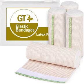 Premium Elastic Bandage Wrap (6" 4 Pack) - Hook & Loop Fasteners at Both Ends - Latex Free Hypoallergenic Compression Roll - Reusable Bandages for Waist, Legs, Elbow & Knee Wrap in Kuwait