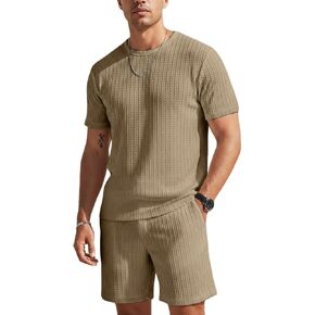 UOUA Mens Shorts Set Crewneck Short Sleeve T-Shirt & Shorts Twisted Texture 2 Piece Summer Outfits Casual Matching Sets in Saudi Arabia