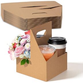 FMP Brands 4 Cup Disposable Drink Carrier with Handle, 25 Pack Kraft Paperboard Handled Drink Carriers 12-30 oz to Go Coffee Cup Holder, Cup Carrier for Cold Hot Drinks, Valentine Mother's Day in Kuwait