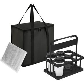 Reusable 6 Cup Drink Carrier with Handle and Insulated Food Delivery Bag, Portable Plastic Cup Caddy, 26L Grocery Cooler Box for Car Delivery, Travel, Picnic in Saudi Arabia