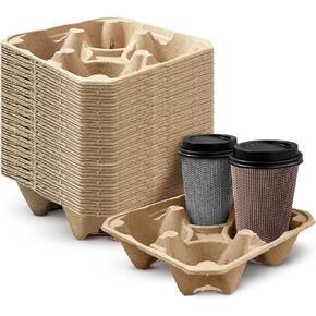 [25 عددًا] HAKOWARE 12-24oz 4 صواني حاملة للمشروبات للاستعمال مرة واحدة، حامل أكواب من الورق المقوى من ألياف اللب القابلة للتحلل للمشروبات الجاهزة، كرافت شديدة التحمل للذهاب إلى حامل أكواب القهوة، حاملات المشروبات للتسليم in Kuwait