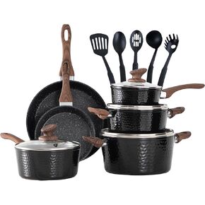MAISON ARTS 30 Piece Pots and Pans Set Non Stick, Kitchen Cookware & Bakeware Sets with Nonstick Granite Coating, Baking Tray, Frying Pan and Saucepan, Black in Saudi Arabia