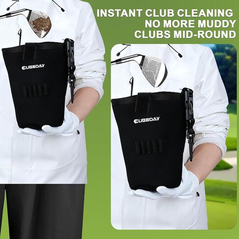 Golf Club Cleaner & Golf Ball Washer Bag - 3-in-1 Golf Ball Cleaner Pouch with Free 5 Golf Tees - Two-Sided Clean & Dry Golf Club Cleaning Kit - Leak-Proof Cylindrical Design fits Driver Heads in Saudi Arabia