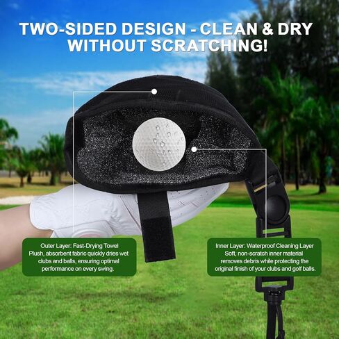 Golf Club Cleaner & Golf Ball Washer Bag - 3-in-1 Golf Ball Cleaner Pouch with Free 5 Golf Tees - Two-Sided Clean & Dry Golf Club Cleaning Kit - Leak-Proof Cylindrical Design fits Driver Heads in Saudi Arabia