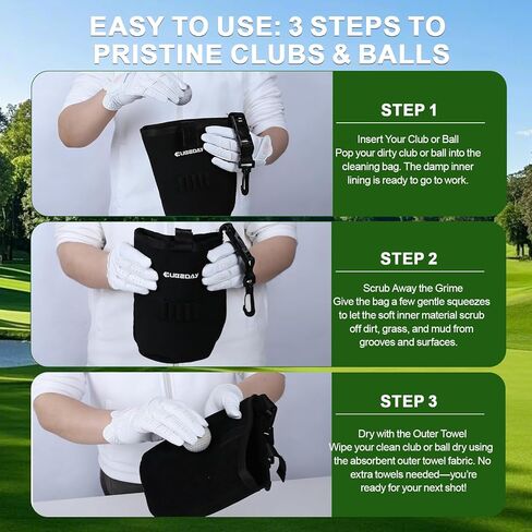 Golf Club Cleaner & Golf Ball Washer Bag - 3-in-1 Golf Ball Cleaner Pouch with Free 5 Golf Tees - Two-Sided Clean & Dry Golf Club Cleaning Kit - Leak-Proof Cylindrical Design fits Driver Heads in Saudi Arabia