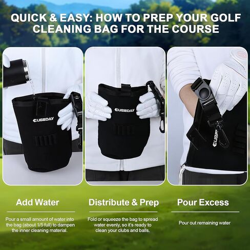 Golf Club Cleaner & Golf Ball Washer Bag - 3-in-1 Golf Ball Cleaner Pouch with Free 5 Golf Tees - Two-Sided Clean & Dry Golf Club Cleaning Kit - Leak-Proof Cylindrical Design fits Driver Heads in Saudi Arabia
