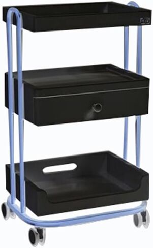 عربة صالون التجميل، محطة تخزين خشبية دوارة، رف مستلزمات التجميل الطبية، خزانة تخزين متنقلة للأسنان، رف فني للأظافر مع درج قفل واحد (اللون: رمادي-B، الحجم: 49) in Kuwait