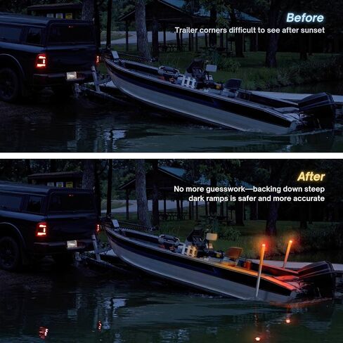Pactrade Marine Post Guide-On LED Trailer Light Kit (Set of 2) - Amber Front/Red Rear for Night Visibility, Includes 2x 8ft Wires - Fits 2 3/8 Inch PVC Guide Posts - IP67 Waterproof for Boat Trailers in Saudi Arabia