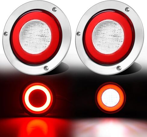 2 قطعة 4 بوصات مستديرة 88 LED مجموعة هالة بيضاء/حمراء لإيقاف تشغيل الفرامل أضواء عكسية مع إطار من الفولاذ المقاوم للصدأ، IP67 شاحنة مقاومة للماء/RV/قارب تيار مستمر 12 فولت (عدسة شفافة _ ضوء أبيض أحمر) in Saudi Arabia