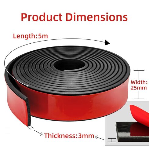 WELSTIK Adhesive Rubber Strip, 1" Wide x 1/8" Thick x 16' Long Neoprene Gasket Seal, High-Density Weather Stripping with Strong Adhesive Backing for Automotive, Door, Window, and Soundproofing in Saudi Arabia