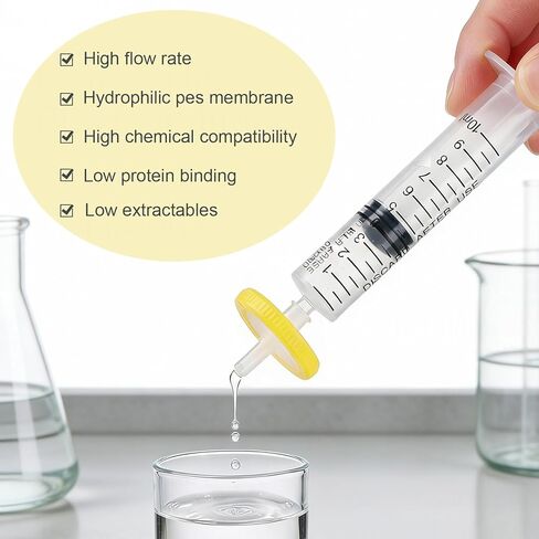 Syringe Filters PES Membrane, 0.22um Pore Size, 13mm Diameter, Non-sterile, Hydrophilic Filtration, Syringe Lab Filters, Pack of 100 (PES, 0.22μm 13mm) in Saudi Arabia