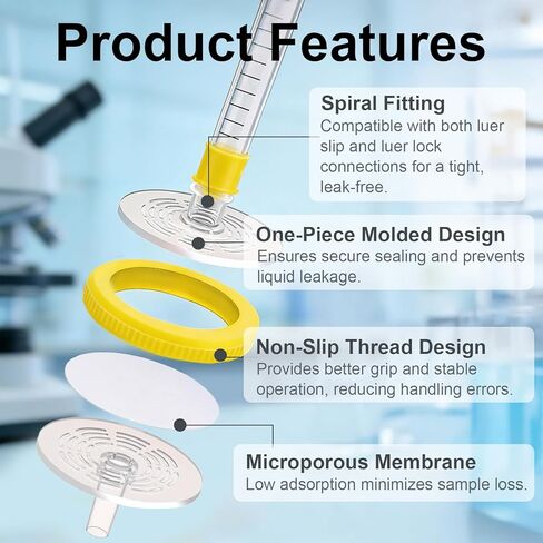 Syringe Filters PES Membrane, 0.22um Pore Size, 13mm Diameter, Non-sterile, Hydrophilic Filtration, Syringe Lab Filters, Pack of 100 (PES, 0.22μm 13mm) in Saudi Arabia