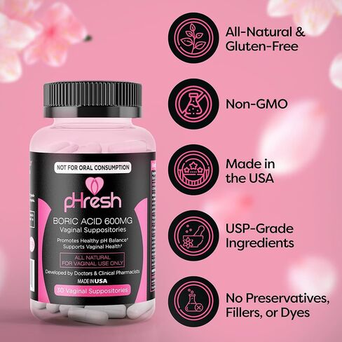 تحاميل حمض البوريك للنساء من فريش، تحاميل لاستخدام الرائحة، العناية الأنثوية الطبيعية تدعم صحة المهبل وتعزز توازن درجة الحموضة الصحية - صنع في الولايات المتحدة الأمريكية in Kuwait