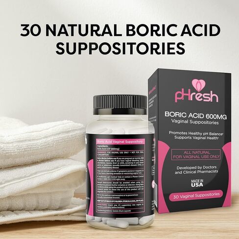 تحاميل حمض البوريك للنساء من فريش، تحاميل لاستخدام الرائحة، العناية الأنثوية الطبيعية تدعم صحة المهبل وتعزز توازن درجة الحموضة الصحية - صنع في الولايات المتحدة الأمريكية in Kuwait