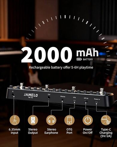 دواسة جيتار متعددة التأثيرات من جاميلو مع 8 أمبير و8 نماذج CAB IR، تردد، تأخير، تعزيز، تعديل، 40 إعدادًا مسبقًا قابلاً للتحرير، استيراد الأشعة تحت الحمراء، تسجيل بلوتوث وOTG، قابل لإعادة الشحن، التحكم في التطبيق in Kuwait