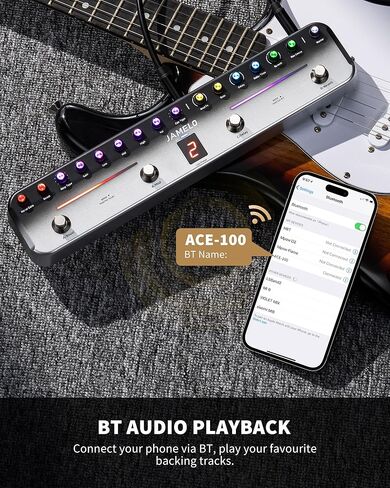 دواسة جيتار متعددة التأثيرات من جاميلو مع 8 أمبير و8 نماذج CAB IR، تردد، تأخير، تعزيز، تعديل، 40 إعدادًا مسبقًا قابلاً للتحرير، استيراد الأشعة تحت الحمراء، تسجيل بلوتوث وOTG، قابل لإعادة الشحن، التحكم في التطبيق in Kuwait