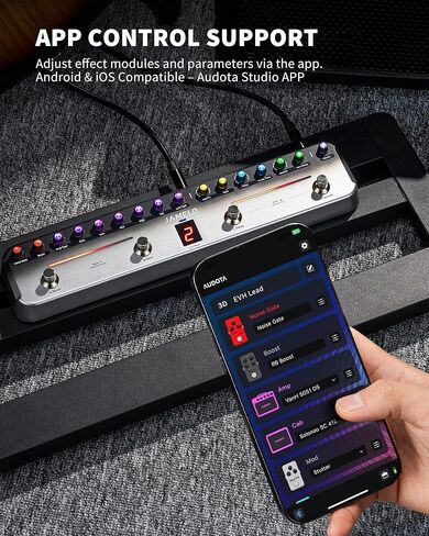 دواسة جيتار متعددة التأثيرات من جاميلو مع 8 أمبير و8 نماذج CAB IR، تردد، تأخير، تعزيز، تعديل، 40 إعدادًا مسبقًا قابلاً للتحرير، استيراد الأشعة تحت الحمراء، تسجيل بلوتوث وOTG، قابل لإعادة الشحن، التحكم في التطبيق in Kuwait