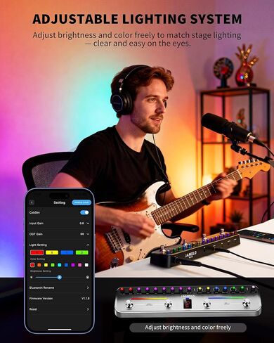 دواسة جيتار متعددة التأثيرات من جاميلو مع 8 أمبير و8 نماذج CAB IR، تردد، تأخير، تعزيز، تعديل، 40 إعدادًا مسبقًا قابلاً للتحرير، استيراد الأشعة تحت الحمراء، تسجيل بلوتوث وOTG، قابل لإعادة الشحن، التحكم في التطبيق in Kuwait