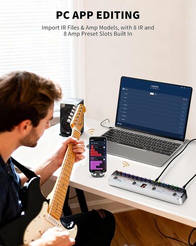 دواسة جيتار متعددة التأثيرات من جاميلو مع 8 أمبير و8 نماذج CAB IR، تردد، تأخير، تعزيز، تعديل، 40 إعدادًا مسبقًا قابلاً للتحرير، استيراد الأشعة تحت الحمراء، تسجيل بلوتوث وOTG، قابل لإعادة الشحن، التحكم في التطبيق in Kuwait