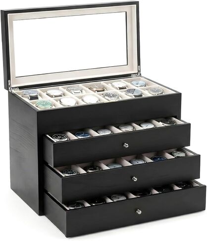 Bey-Berk Custom Personalized Watch Box Organizer - 48 Slot Luxury Solid Wood Designer Display, Large Watch Slots in Saudi Arabia