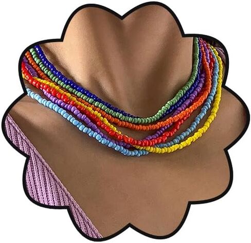 7 قطع قوس قزح الخرز المختنقون البذور الصغيرة مطرز القلائد الزجاج الخرز Bohemain مجوهرات لقضاء عطلة الصيف الحد الأدنى in Kuwait