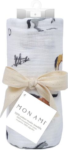 MON AMI ‘French Swan’ Cotton Muslin Swaddle Blanket – 47x47", Neutral Receiving Blanket for Newborns, Baby Swaddle Wraps for Boys & Girls in Kuwait