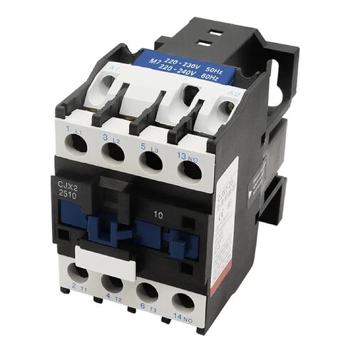 CJX2-2510 AC Contactor, 25A Current Rating, 220-230V 50/60Hz Coil, Din Rail Mount, 1NO Contact Configuration, Black (AC 110V) in Saudi Arabia